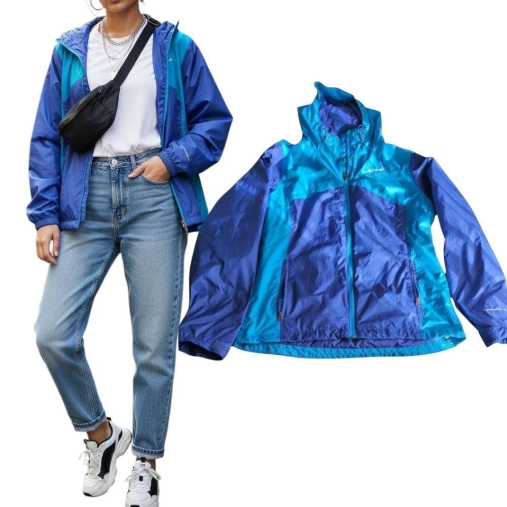 Columbia hooded waterproof windbreaker size s blue navy omnishield